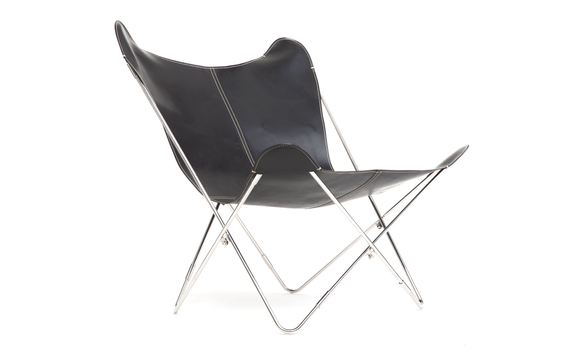 Butterfly Chair - Leather-COL01 - Black-Steel