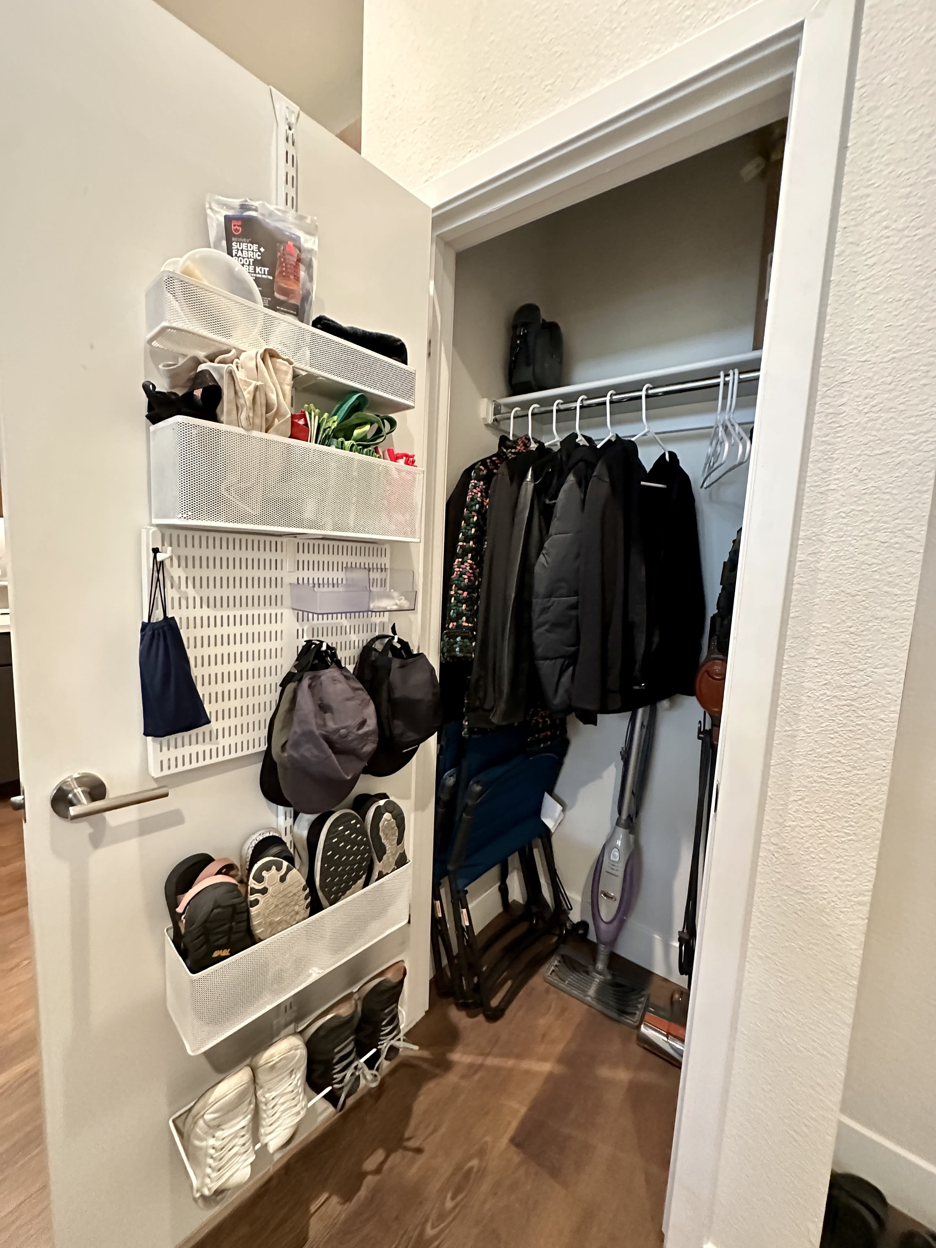 A tidy closet, with a door organization system (from Elfa)