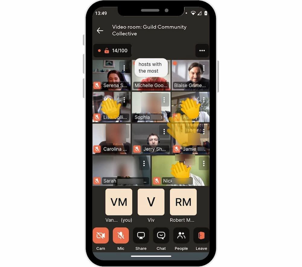An image of a Video Room meeting on the online community platform Guild 