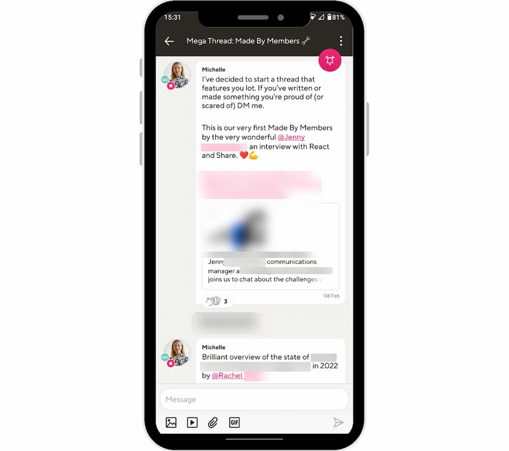 A mobile phone screen showing a conversation on Guild entitled Made by Members