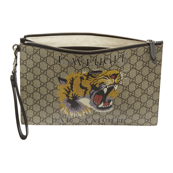 gucci beige gg supreme "l"aveugle par amour" tiger手拿小包