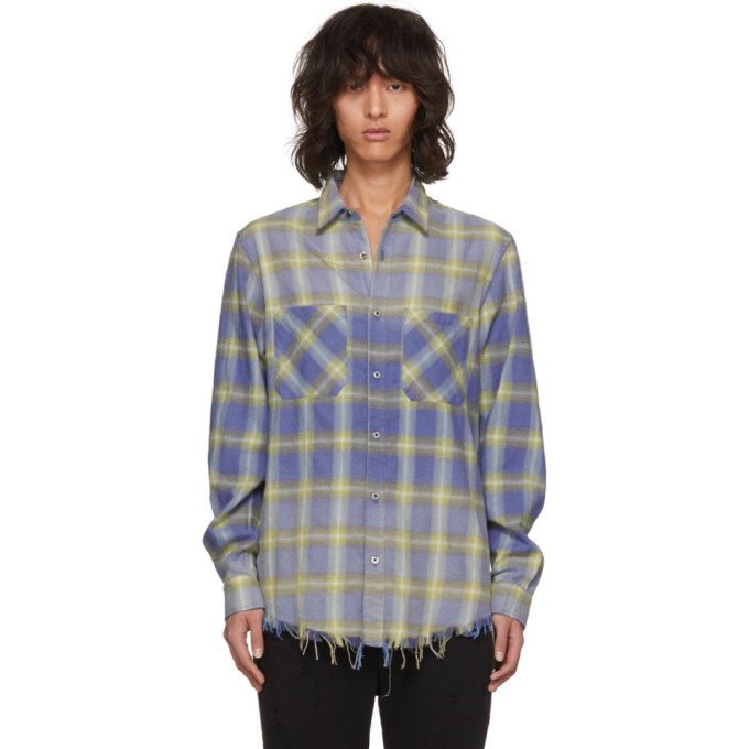 amiri yellow &蓝色褪色间色格子衬衣