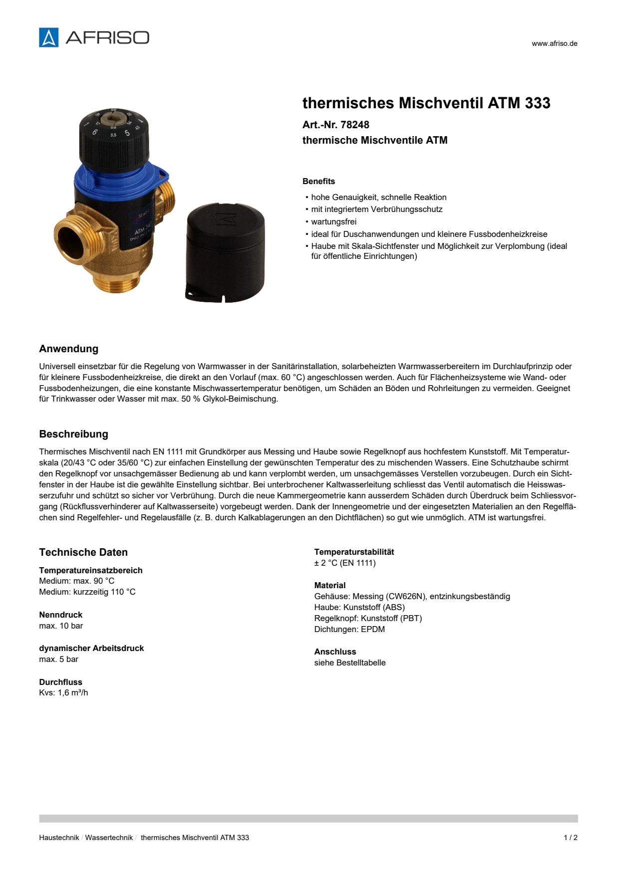 AFRISO_THERMISCHES-MISCHVENTIL-ATM-333-THERMISCHE-MISCHVENTILE-ATM_78248_DEU_CHE.PDF