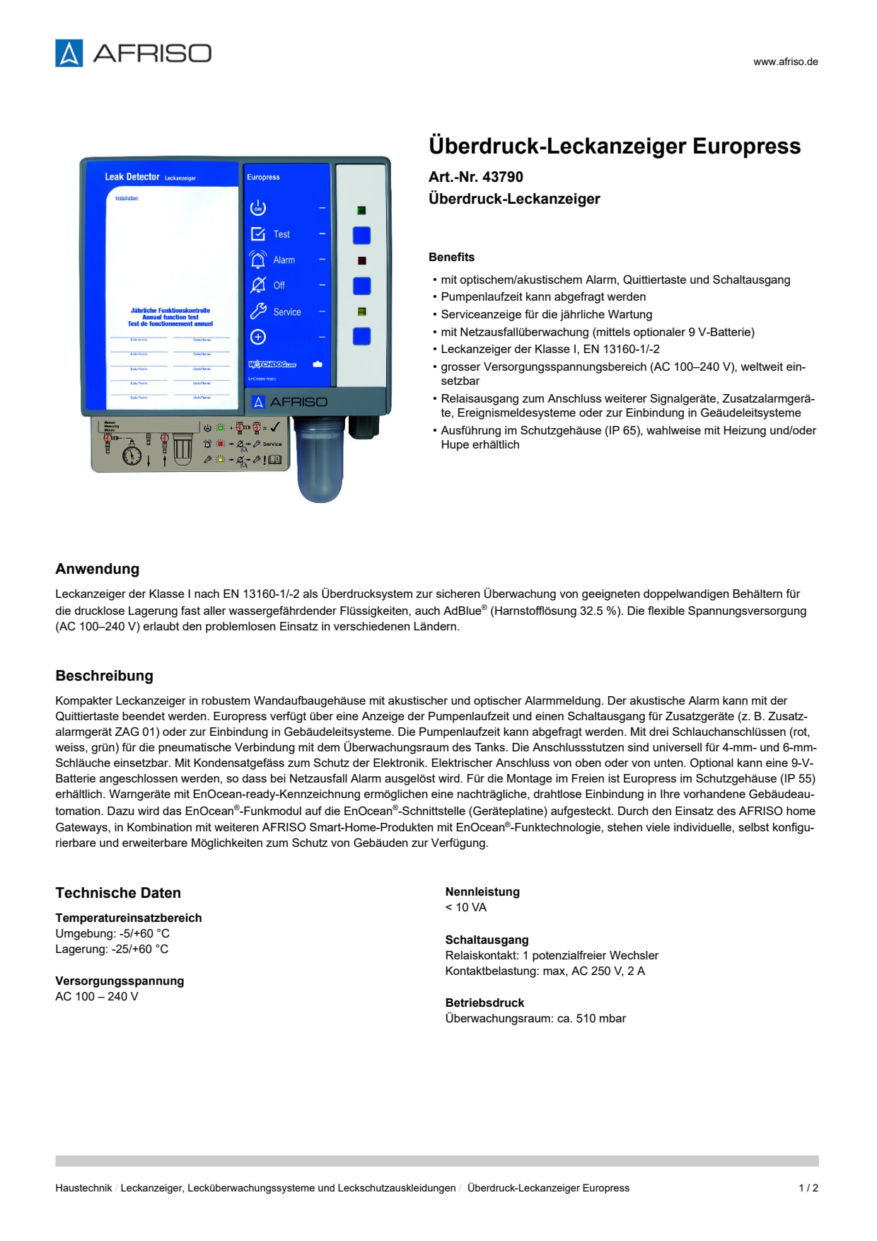 AFRISO_UEBERDRUCK-LECKANZEIGER-EUROPRESS-UEBERDRUCK-LECKANZEIGER_43790_DEU_CHE.PDF