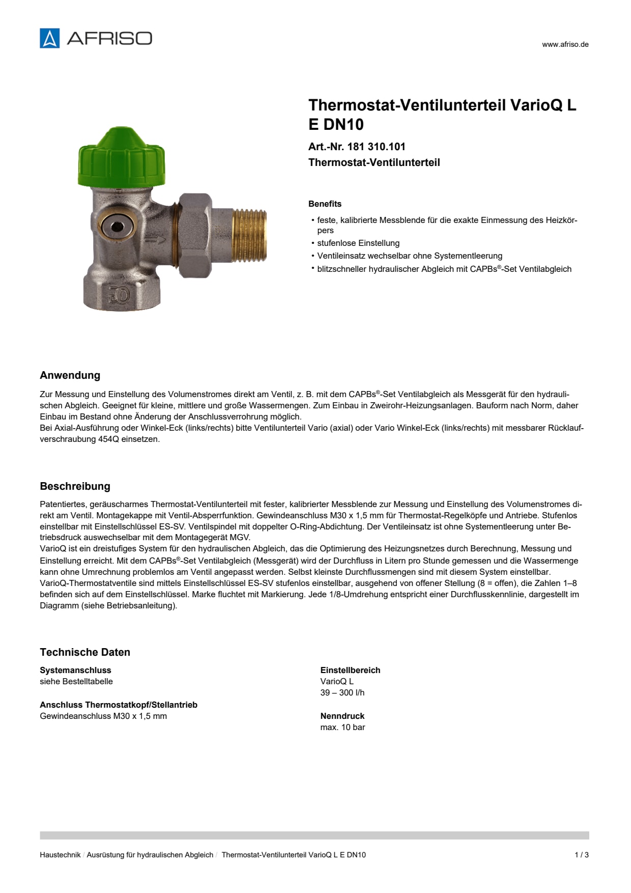 AFRISO_DATENBLATT_THERMOSTAT-VENTILUNTERTEIL_VARIOQ-L_E-DN10_181-310-101_DEU_DEU.PDF