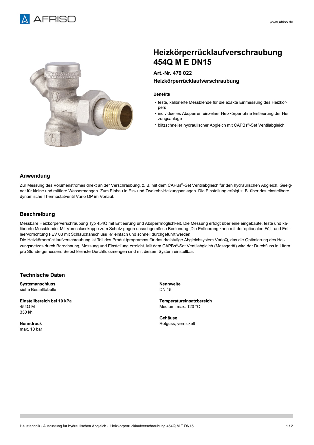 AFRISO_DATENBLATT_HEIZKOERPERRUECKLAUFVERSCHRAUBUNG_454Q-M_E-DN15_479-022_DEU_CHE.PDF
