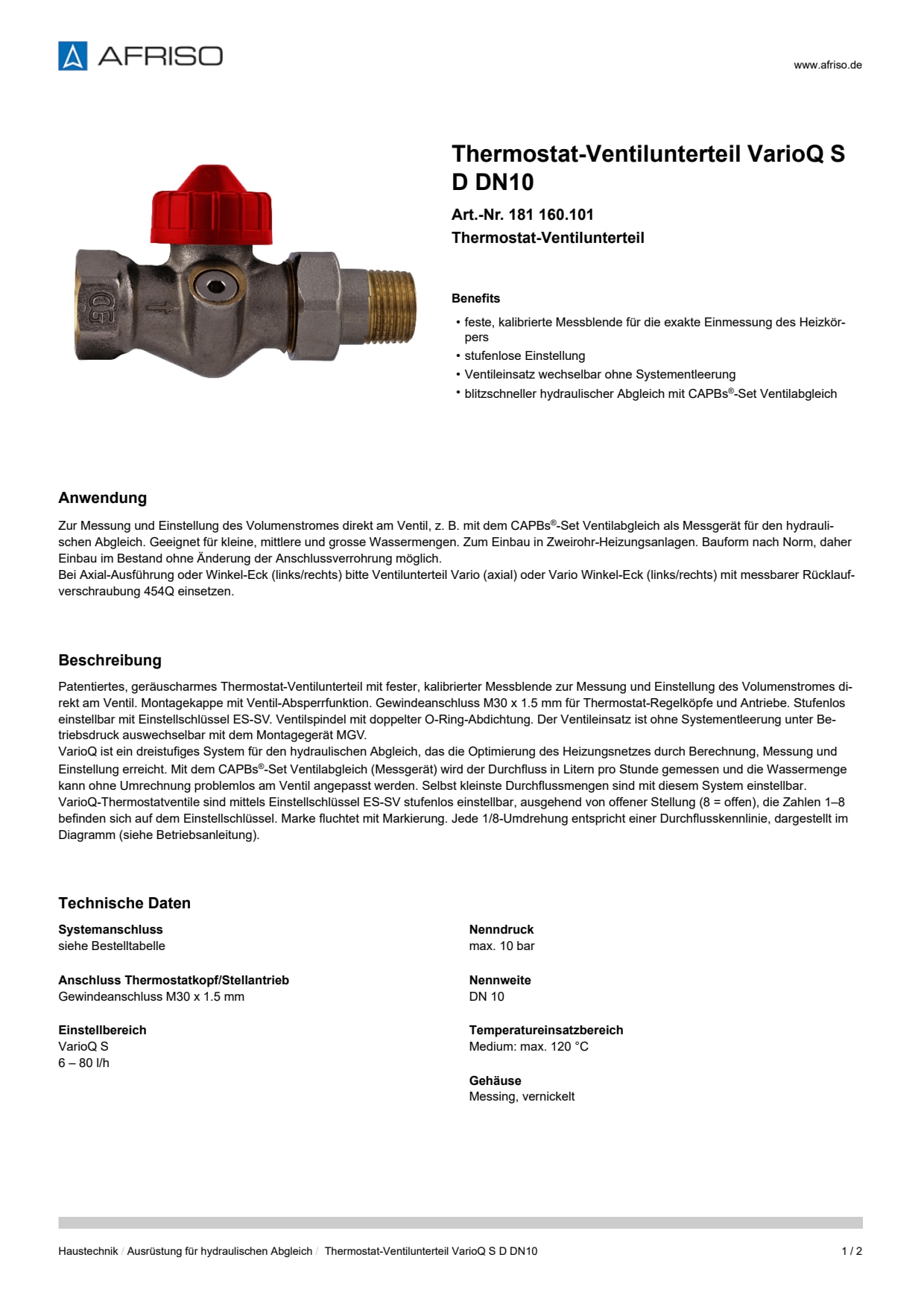 AFRISO_DATENBLATT_THERMOSTAT-VENTILUNTERTEIL_VARIOQ-S_D-DN10_181-160-101_DEU_CHE.PDF
