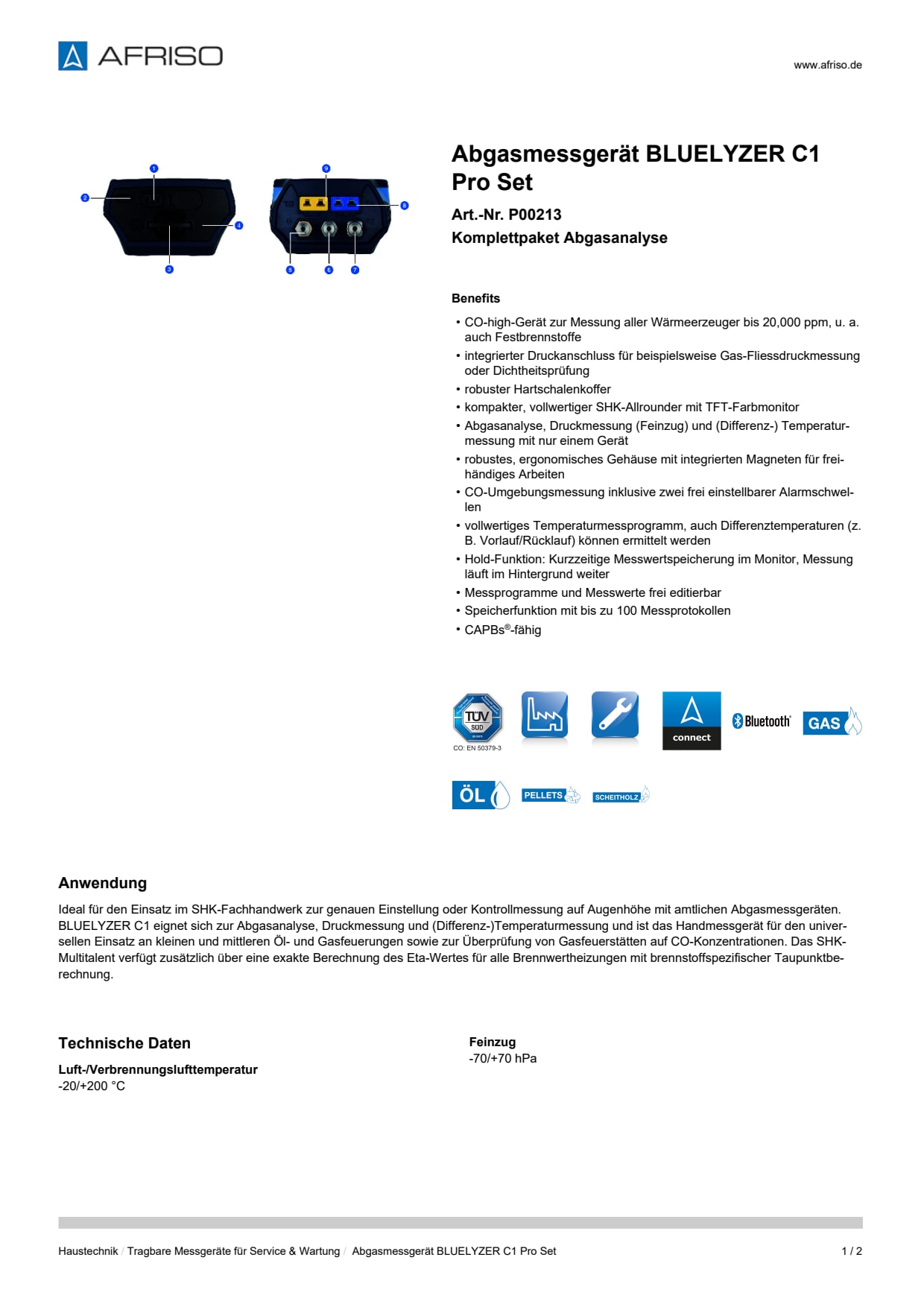 AFRISO_DATENBLATT_ABGASMESSGERAET_BLUELYZER-C1-PRO-SET_P00213_DEU_CHE.PDF