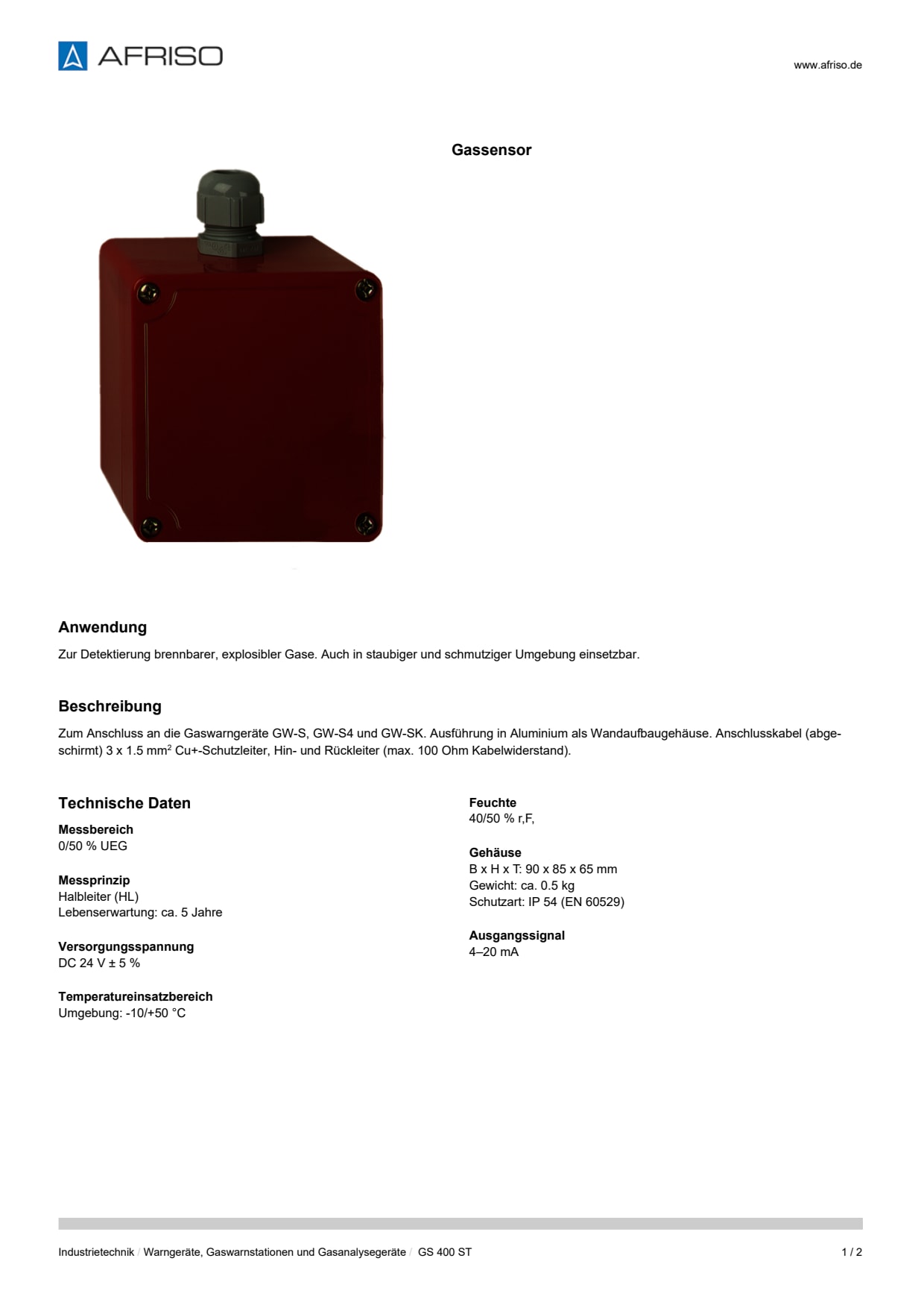 AFRISO_DATENBLATT_GASSENSOR_GS-400-ST_P2903_DEU_CHE.PDF