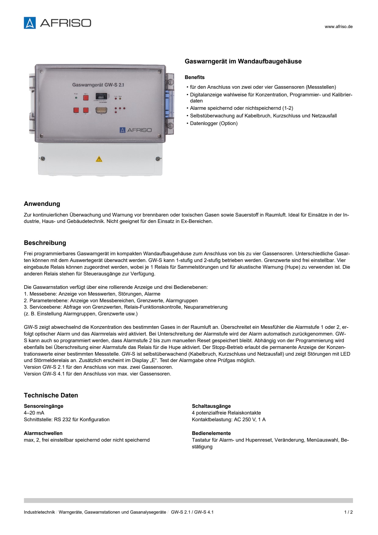 AFRISO_DATENBLATT_GASWARNGERAET-IM-WANDAUFBAUGEHAEUSE_GW-S-2-1--GW-S-4-1_P2894_DEU_CHE.PDF