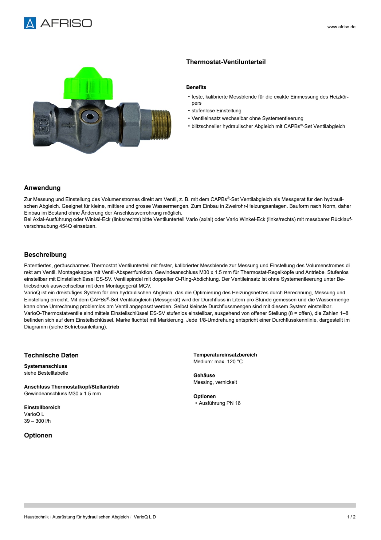 AFRISO_DATENBLATT_THERMOSTAT-VENTILUNTERTEIL_VARIOQ-L-D_P9148_DEU_CHE.PDF