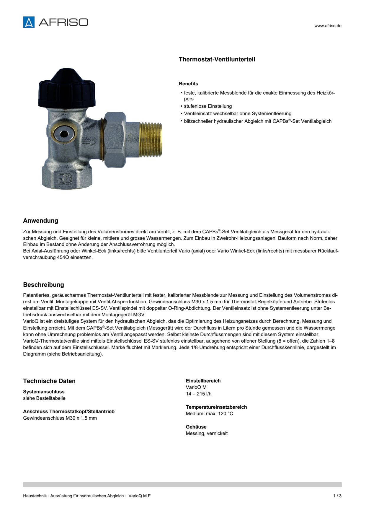 AFRISO_DATENBLATT_THERMOSTAT-VENTILUNTERTEIL_VARIOQ-M-E_P9121_DEU_CHE.PDF