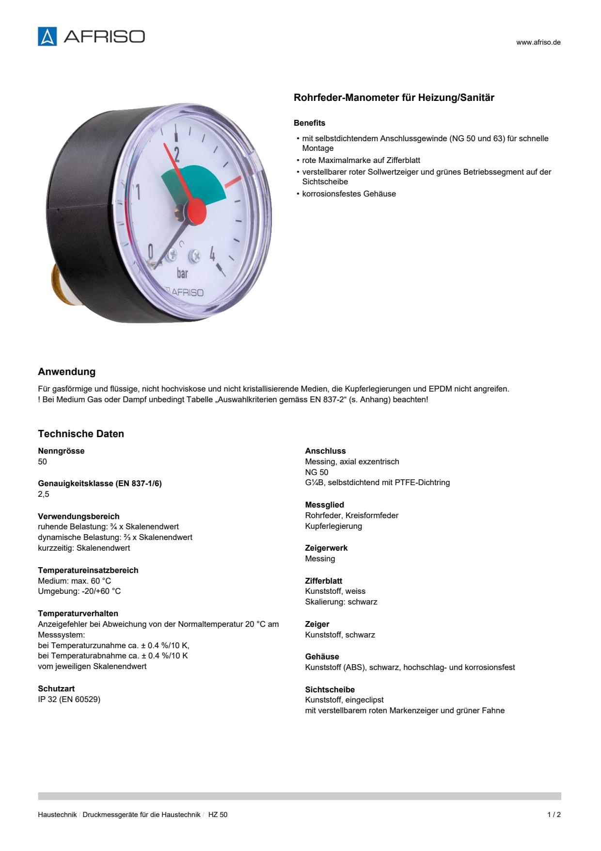 AFRISO_DATENBLATT_ROHRFEDER-MANOMETER-FUER-HEIZUNG-SANITAER_HZ-50_P25298_DEU_CHE.PDF