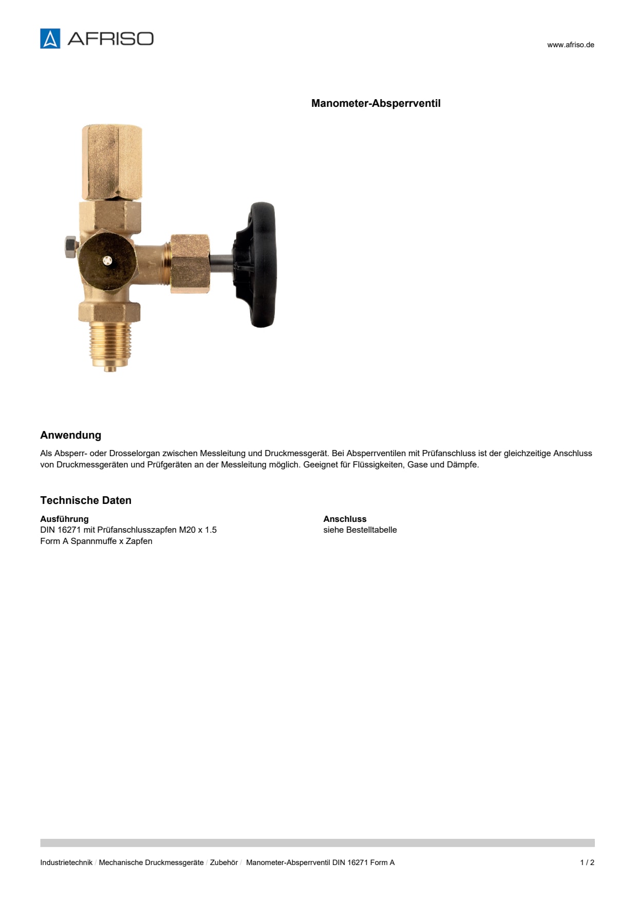 AFRISO_DATENBLATT_MANOMETER-ABSPERRVENTIL-DIN-16271-FORM-A_P27358_DEU_CHE.PDF