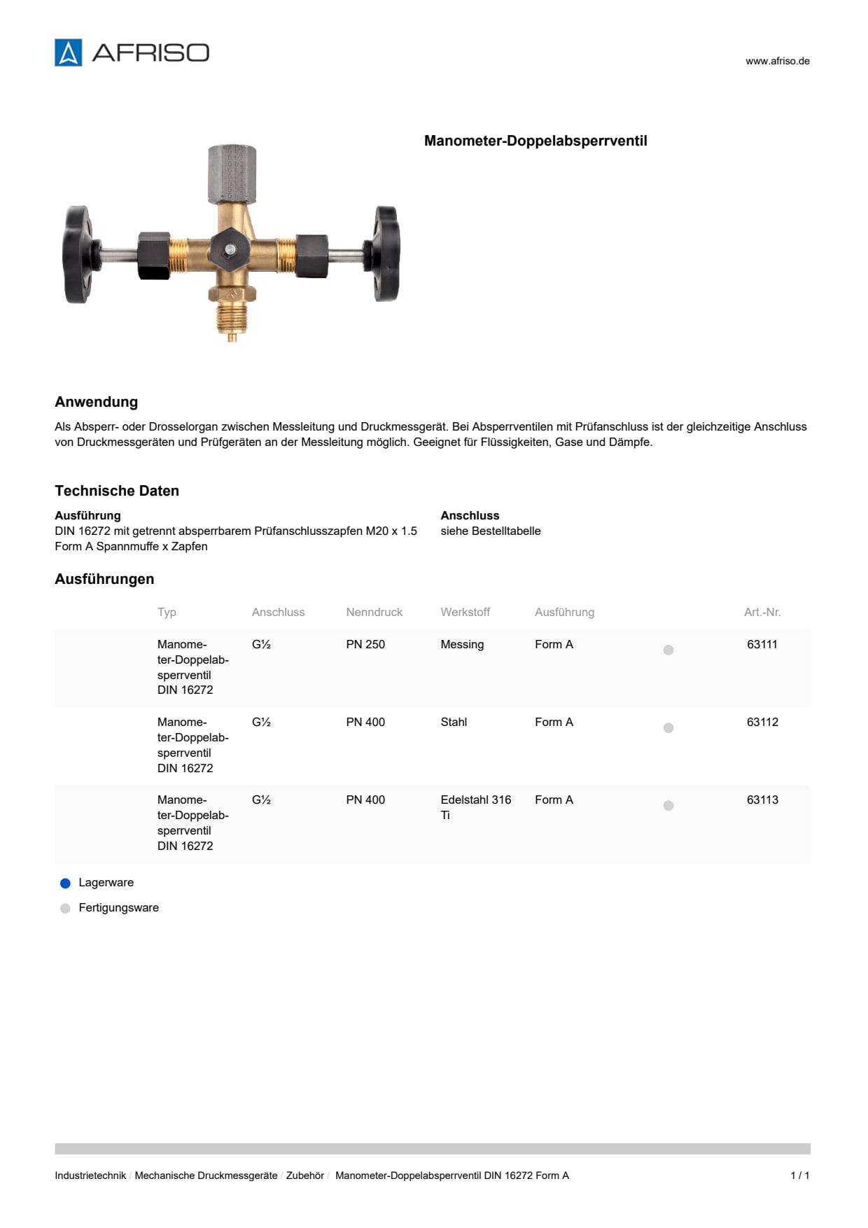 AFRISO_DATENBLATT_MANOMETER-DOPPELABSPERRVENTIL-DIN-16272-FORM-A_P27292_DEU_CHE.PDF