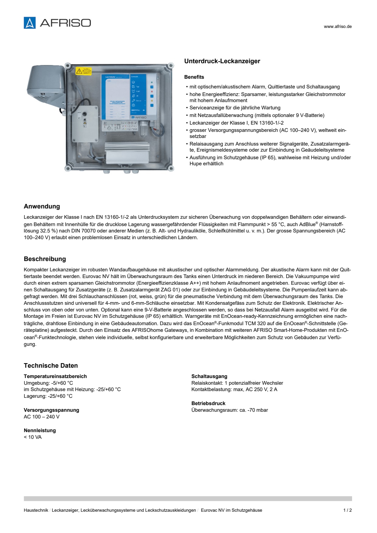 AFRISO_DATENBLATT_UNTERDRUCK-LECKANZEIGER_EUROVAC-NV-IM-SCHUTZGEHAEUSE_P31263_DEU_CHE.PDF