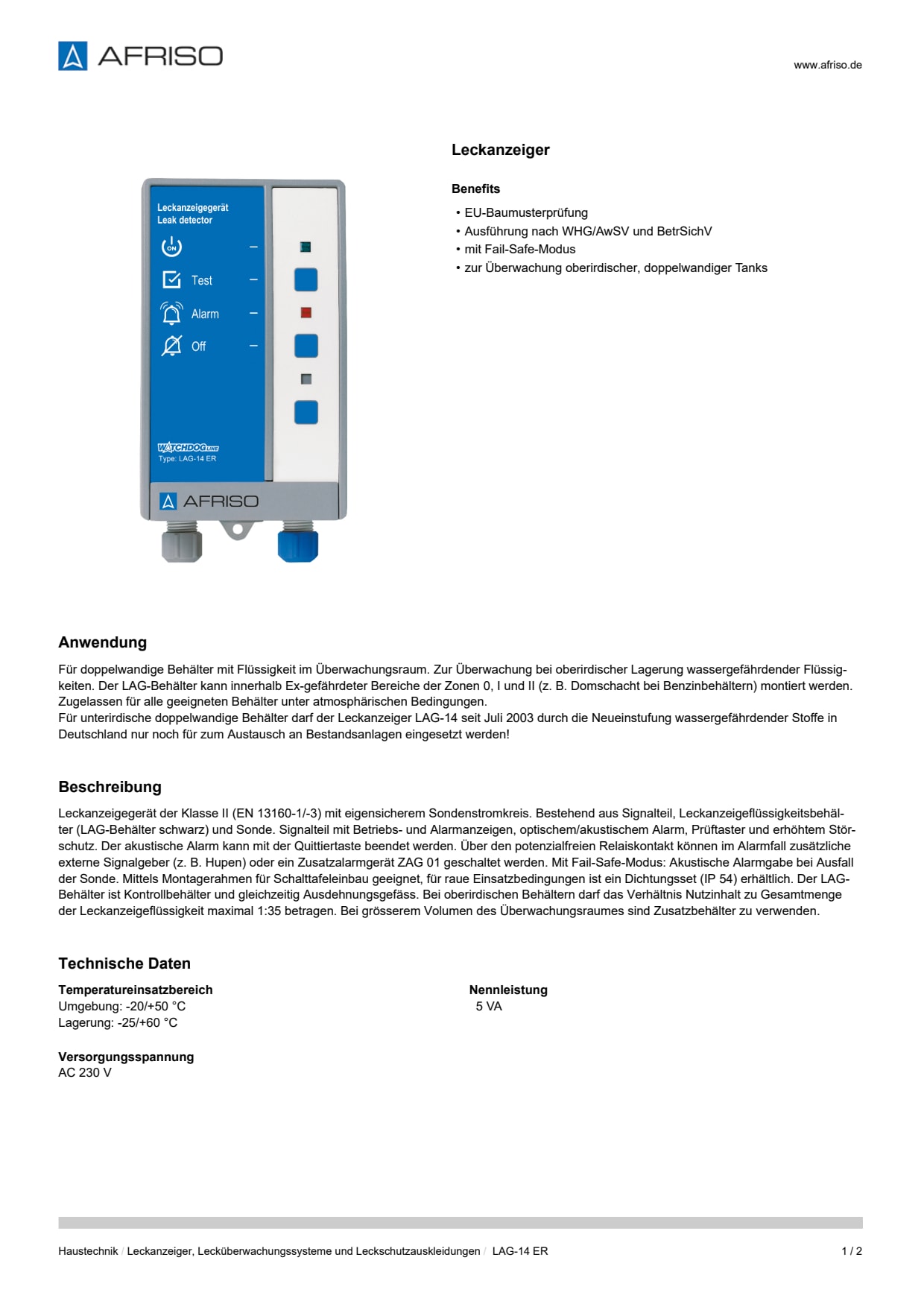 AFRISO_DATENBLATT_LECKANZEIGER_LAG-14-ER_P31233_DEU_CHE.PDF