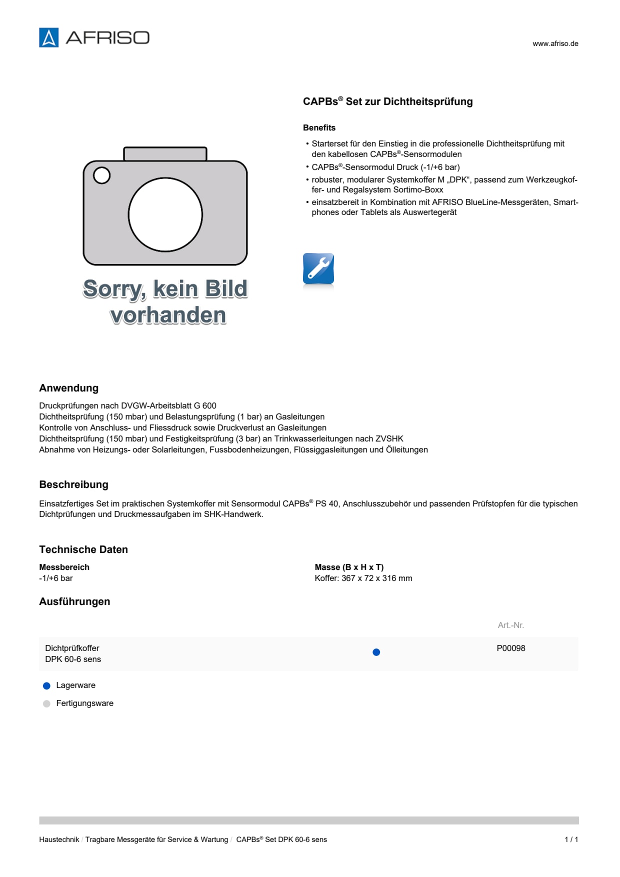 AFRISO_DATENBLATT_CAPBS-SET-ZUR-DICHTHEITSPRUEFUNG_CAPBS-SET-DPK-60-6-SENS_P38575_DEU_CHE.PDF