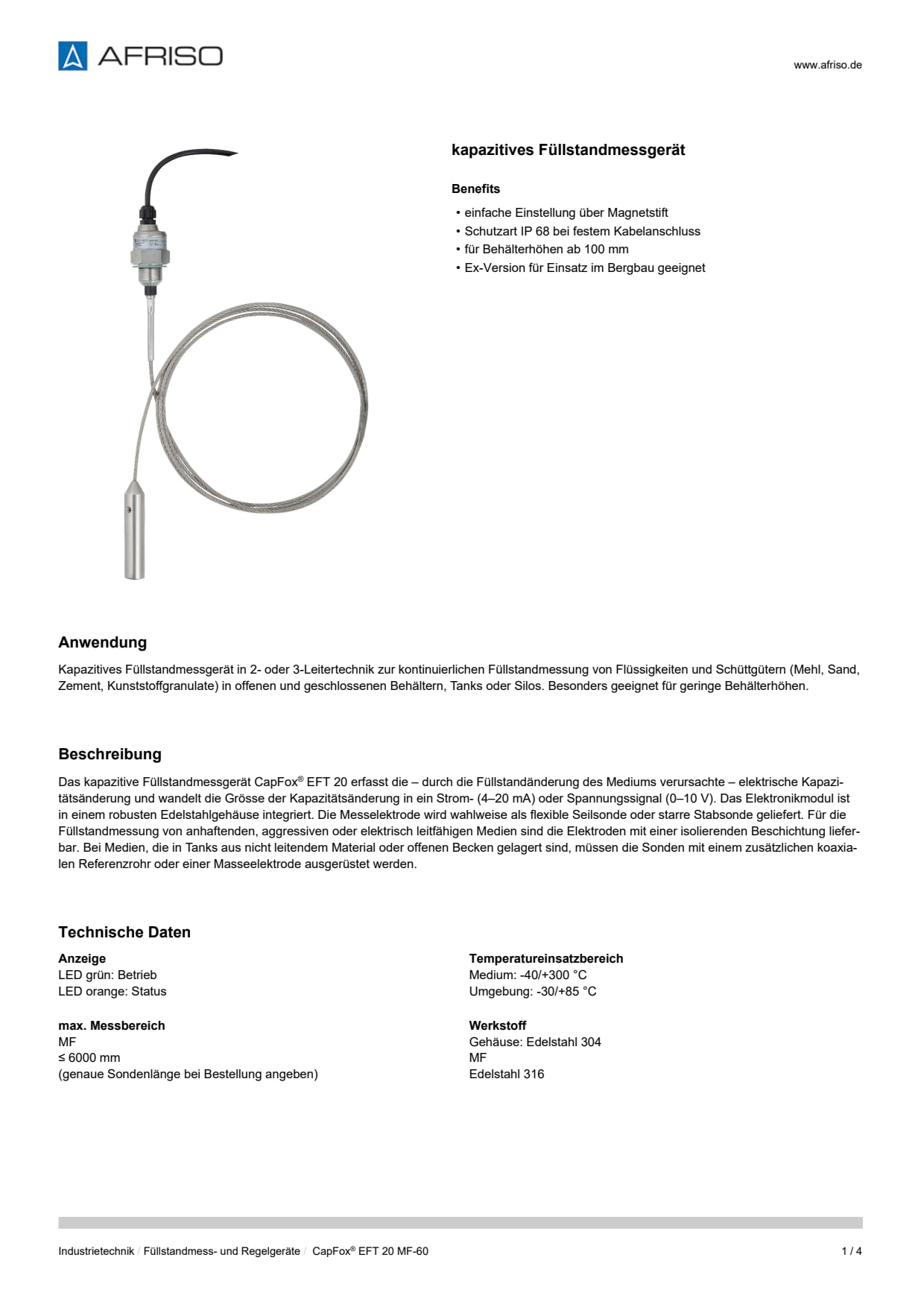 AFRISO_DATENBLATT_KAPAZITIVES-FUELLSTANDMESSGERAET_CAPFOX-EFT-20-MF-60_P58528_DEU_CHE.PDF