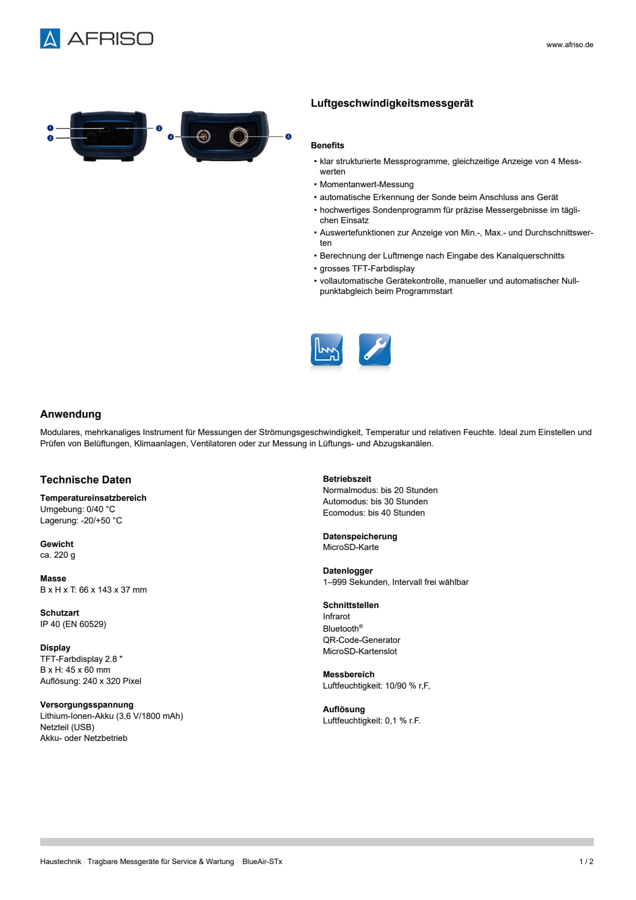 AFRISO_DATENBLATT_LUFTGESCHWINDIGKEITSMESSGERAET_BLUEAIR-STX_P54850_DEU_CHE.PDF