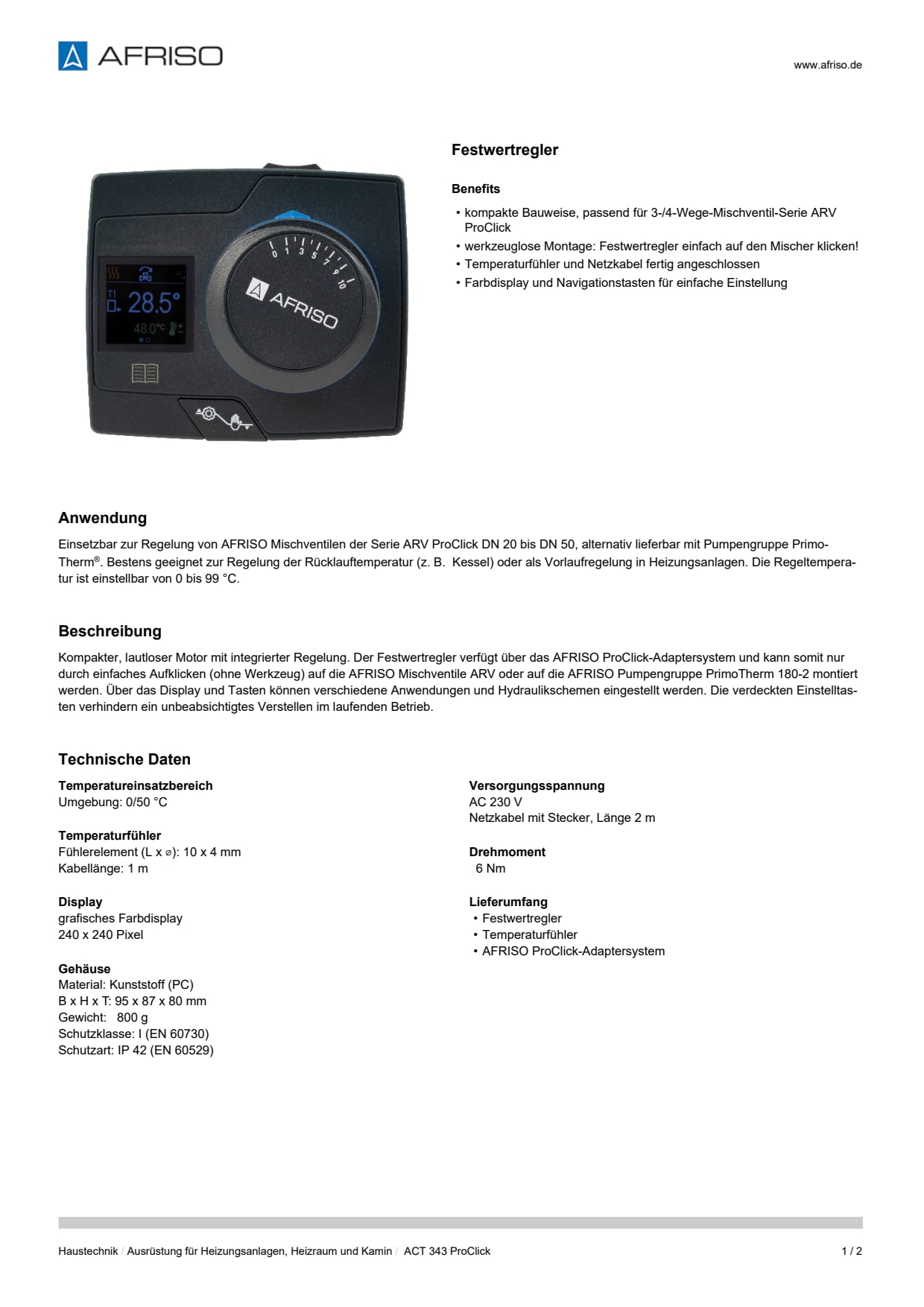 AFRISO_DATENBLATT_FESTWERTREGLER_ACT-343-PROCLICK_P61728_DEU_CHE.PDF