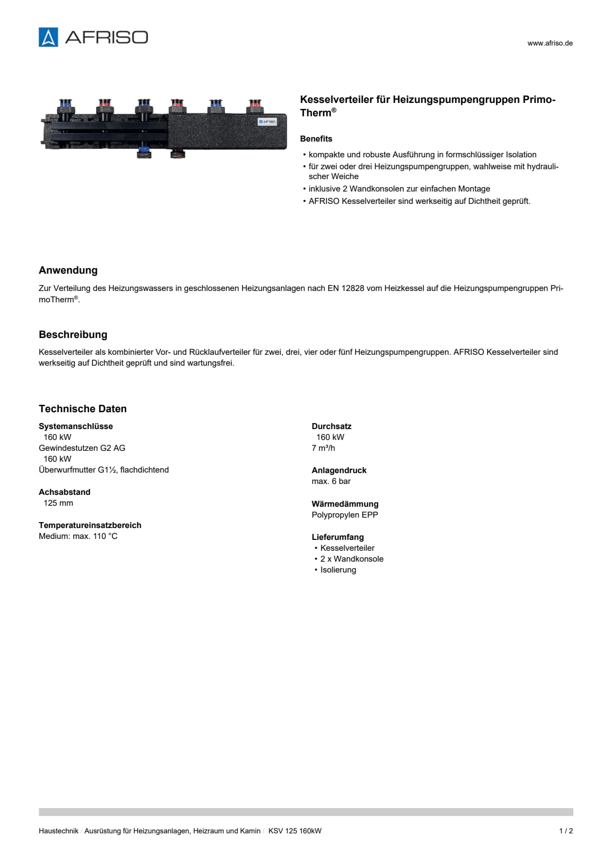 AFRISO_DATENBLATT_KESSELVERTEILER-FUER-HEIZUNGSPUMPENGRUPPEN-PRIMOTHERM_KSV-125-160KW_P61622_DEU_CHE.PDF