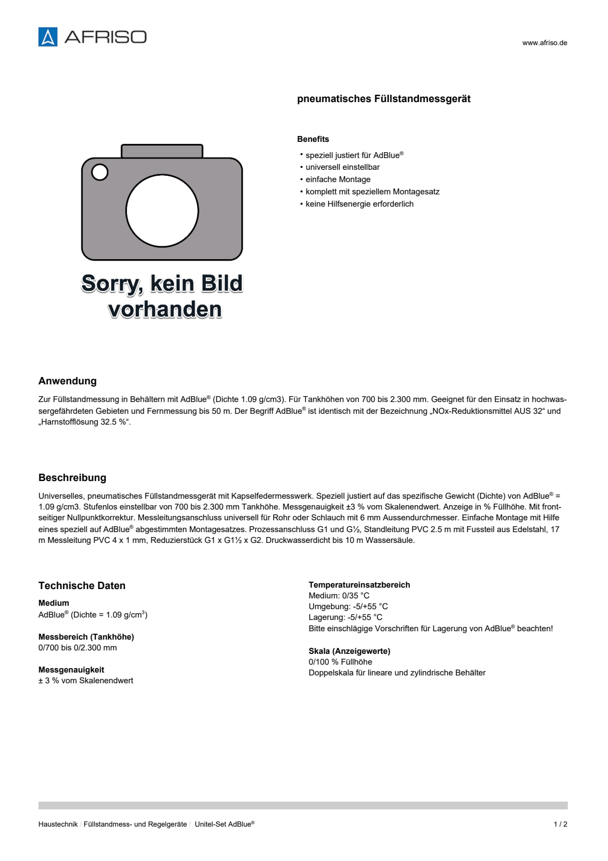 AFRISO_DATENBLATT_PNEUMATISCHES-FUELLSTANDMESSGERAET_UNITEL-SET-ADBLUE_P63717_DEU_CHE.PDF