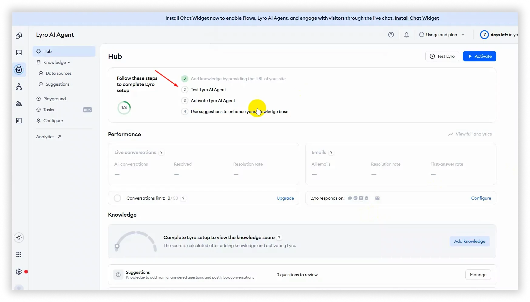 Fig: Click on the Test Lyro AI Agent