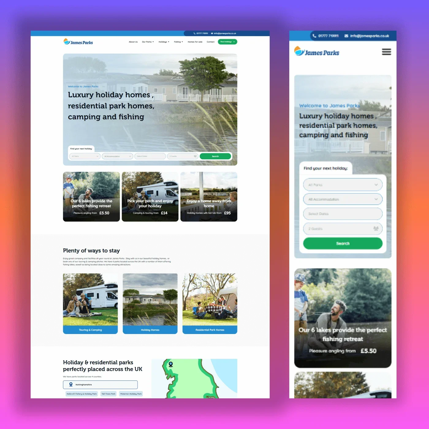 James Parks camping and holiday homes website designed by ElectronThemes web development agency Bangladesh