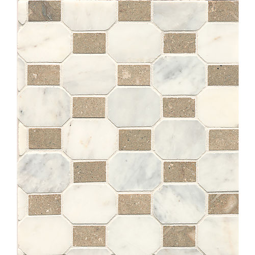 Rock Glamorous 2" x 2 1/2" Elongated Octagon Honed Stone Mosaic in Anamite with Tepenade Dot