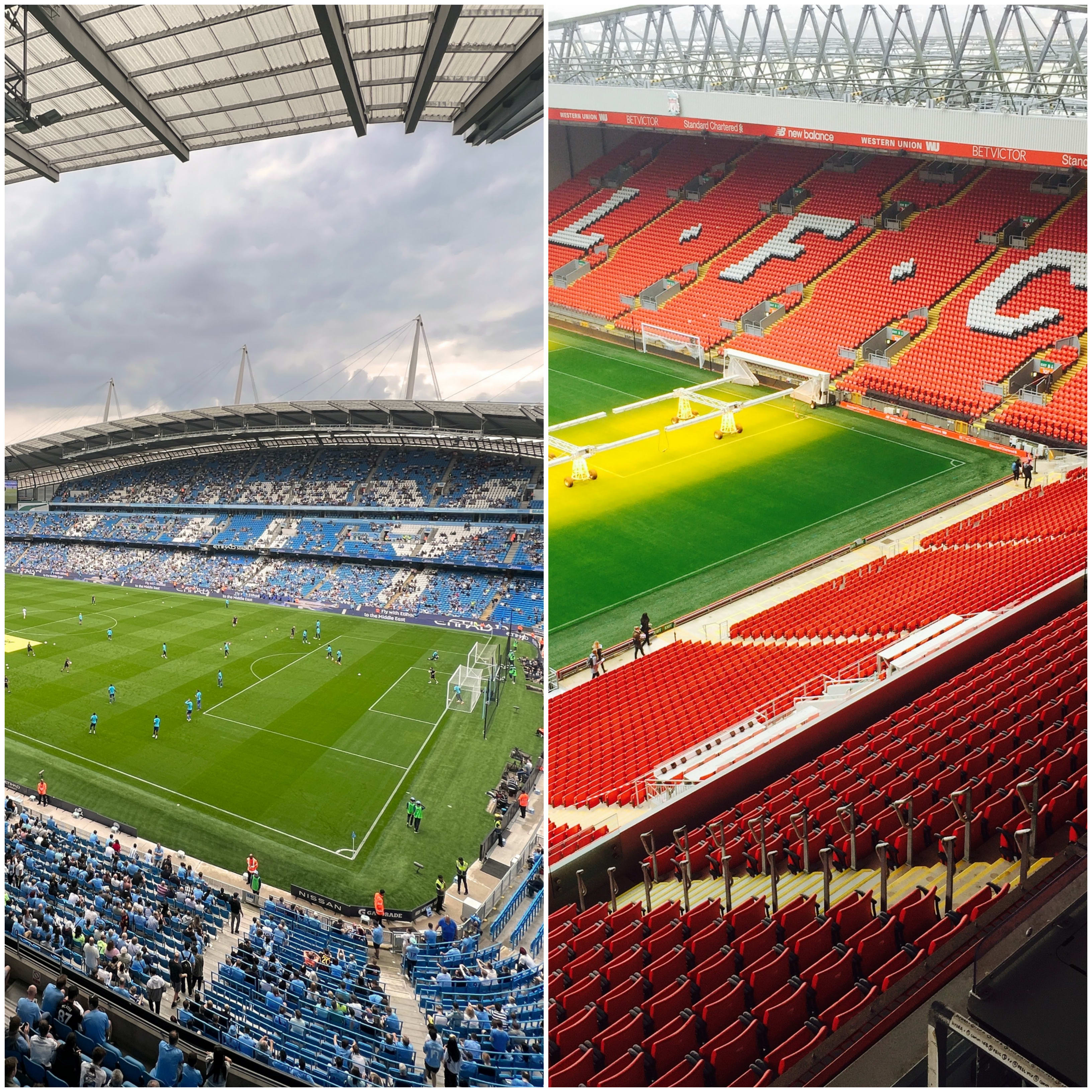 Manchester City's Etihad Stadium and Liverpool's Anfield stadium