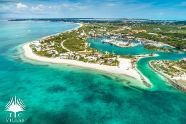 Bird's eye view of Turtle Cove, Grace Bay Beach, and Turtle Beach Villa.