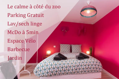 Vue d'ensemble: lit, décoration, porte manteau, luminaires.