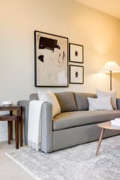 Convertible sofa bed that can sleep up to 2 guests.