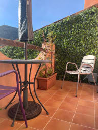 Outdoor terrace with outdoor umbrella and 2 chairs - surround yourself with...