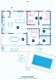 Plan au sol de Villa en location saisonnière à Saint-Francois en Guadeloupe  