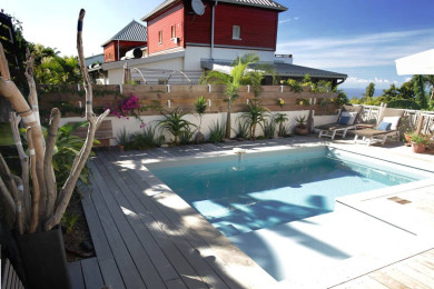 Piscine et belle terrasse arborée