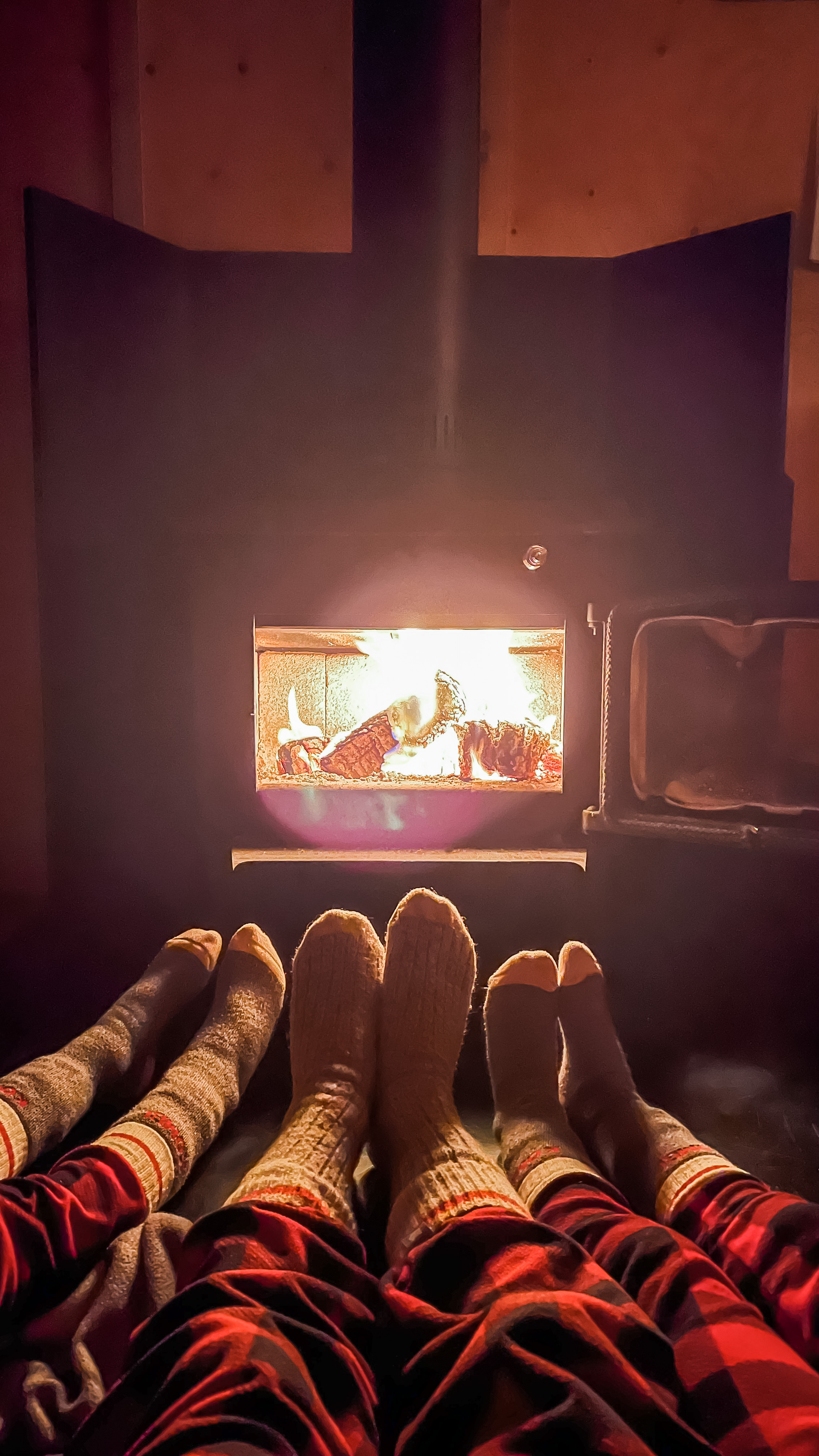 The wood stove inside a treehouse at Les Refuges Perchés