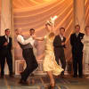 Madeleine Bowyer, (Myrtle), Dominic Parker (Ensemble), Jeffrey Mayhew, (Music coach and ensemble), Michael Malarkey (Gatsby), Vicki Campbell (Jordan), Nick Chambers (Nik), Christopher Brandon (Tom) and Kirsty Besterman (Daisy)