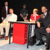 Saul Matlock as Bassanio, Joe Shefer as Antonio, Josh Jewkes as Lorenzo, Lisa Sheerin as the Duke and Ashley Gunstock as Shylock