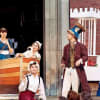 Laura Wickham as Alice, Valerie Cutko as White Queen, Josh Vantyler as a sheep and Nick Howard-Brown as Hatta