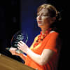 Bunny Christie receiving Best Visiting Production Award at the Manchester Theatre Awards