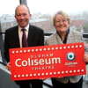 Kevin Shaw, Coliseum Artistic Director, and Jean Stretton, Oldham Council Leader, at Gallery Oldham, overlooking the site of the new Coliseum