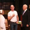 Sarah Wynne Kordas (Paisley), Andrew Ryan (Styler) and Michael Sherwin (Farquhar) in Mindgame at the Belgrade Theatre, Coventry