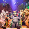 Marty (Antoine Murray-Straughan), King Julien (Jo Parsons) and Alex (Matt Terry) with cast members