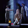 Olivia Sweeney (Gentlewoman), Kirsty Besterman (Lady Macbeth) and Reuben Johnson (Doctor) in Macbeth in the Theatre Royal, Nottingham