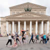 English National Ballet dancers in front of the Bolshoi Theatre