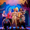 Back (L-R) Laura Dawn Pyatt (Ensemble), Jodie Jacobs (Genie), Emmanuel Akwafo (Widow Twerky), Francisco Gomes (Ensemble). Front (L to R): Summer Priest (Ensemble), Andre Antonio (Aladdin), Isiah James-Mitchell (Ensemble)