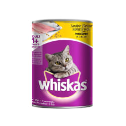 Whiskas วิสกัส อาหารเปีียก แบบกระป๋อง สำหรับแมวโตทุกช่วงวัย รสปลาซาร์ดีน 400 g
