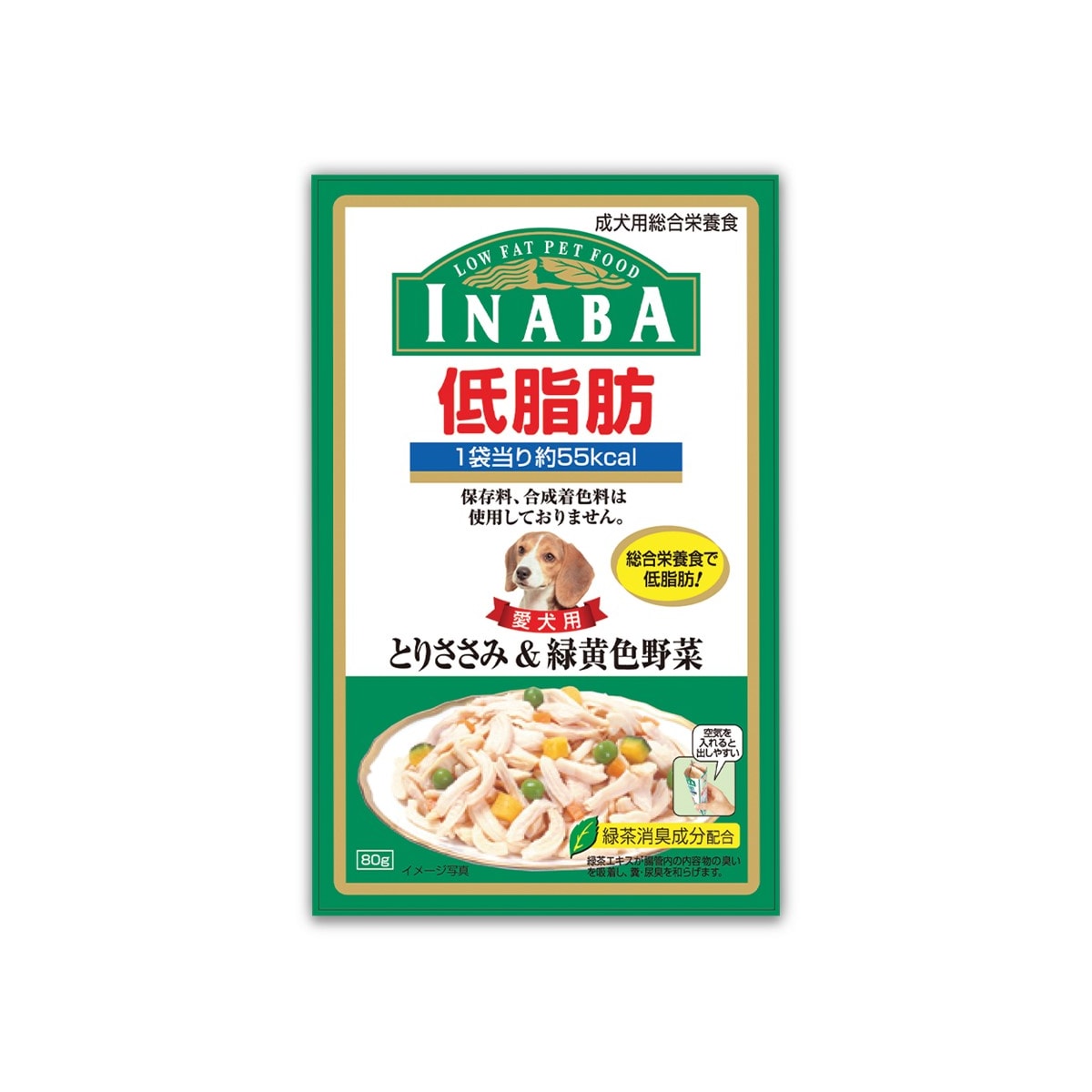 Inaba อินาบะ อาหารสุนัขแบบเปียกเพ้าซ์ สูตรไขมันต่ำ สันในไก่และผักในเยลลี่ สำหรับสุนัขโตทุกสายพันธุ์ 80 g